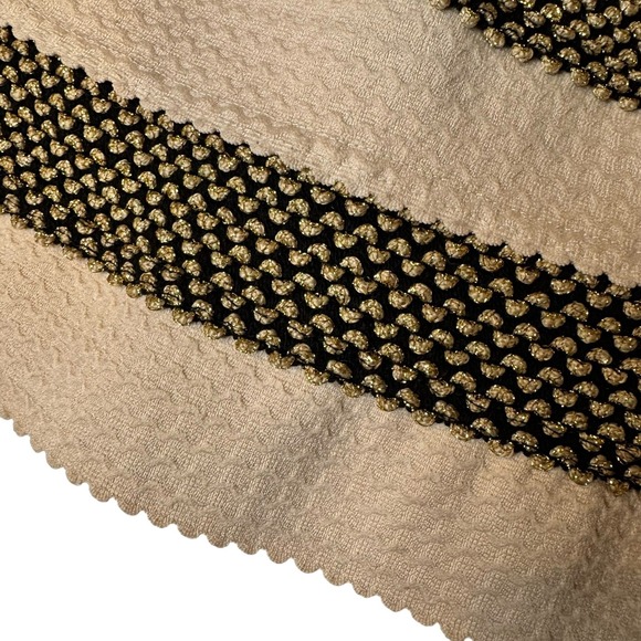 Lore Black Gold Cream Striped Strapless Pleated Fit and Flare Dress Size M Lo're - Picture 4 of 10